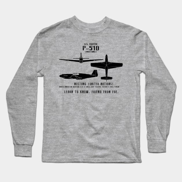 P-51 Mustang WWII Fighter Spotter Series Long Sleeve T-Shirt by DesignedForFlight